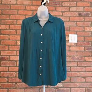 Women's Pintucked Button-Up Tunic Blouse - Petite Small